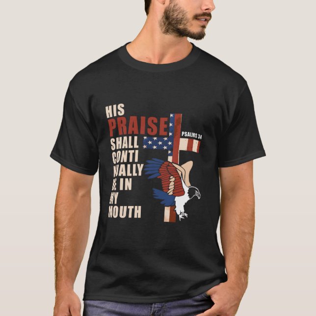 Us Flag Eagle Christian Cross Patriotic Bible Vers T-Shirt (Front)