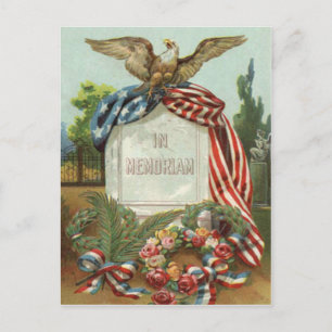 US Flag Eagle Wreath Tombstone Gravestone Rose Postcard