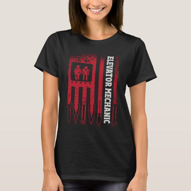 Us Flag Elevator Mechanic T-Shirt (Front)