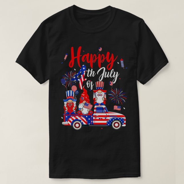 US Flag Firework Three Gnomes 4th Of July Independ T-Shirt (Design Front)