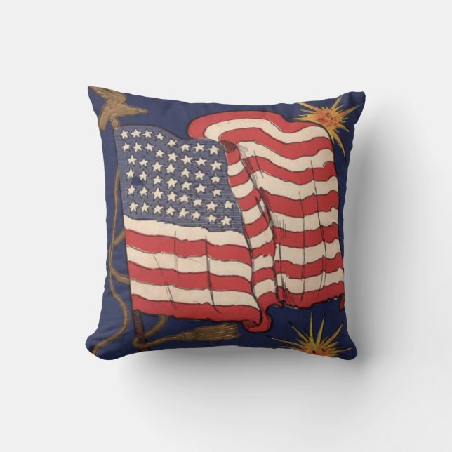 US Flag Fireworks Explosion 4th of July Cushion (Front)