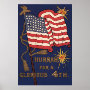 US Flag Fireworks Explosion 4th of July Poster