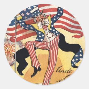 US Flag Fireworks Firecracker Uncle Sam Classic Round Sticker