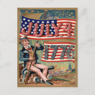 US Flag Fireworks Firecracker Uncle Sam Postcard