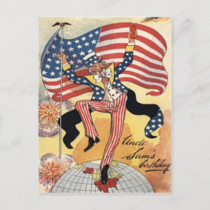 US Flag Fireworks Firecracker Uncle Sam Postcard