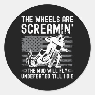 Us Flag Flat Track Motorcycling Racing Classic Round Sticker