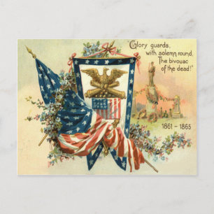 US Flag Flower Civil War Eagle Memorial Day Postcard