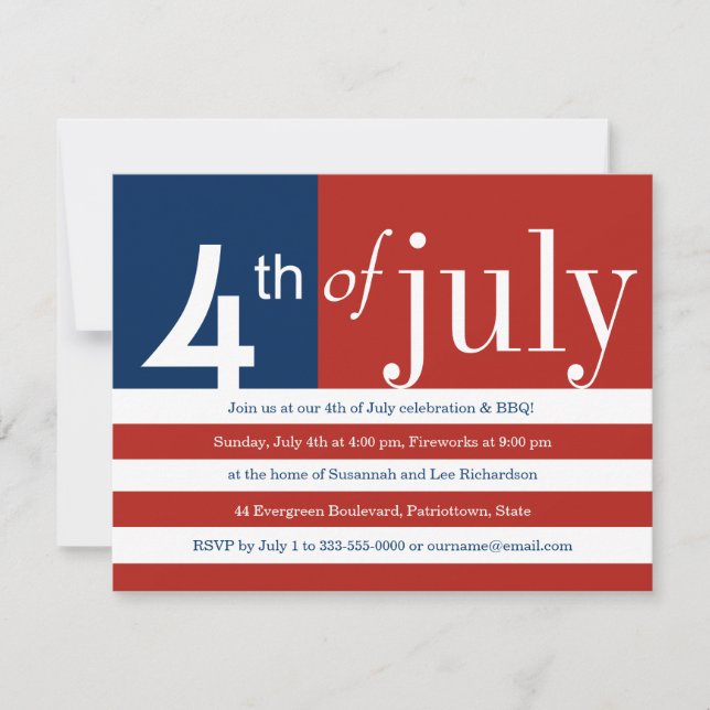 US Flag Fourth of July Party Invitation (Front)