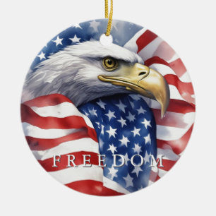 US Flag Freedom Eagle Motivational Inspirational Ceramic Tree Decoration