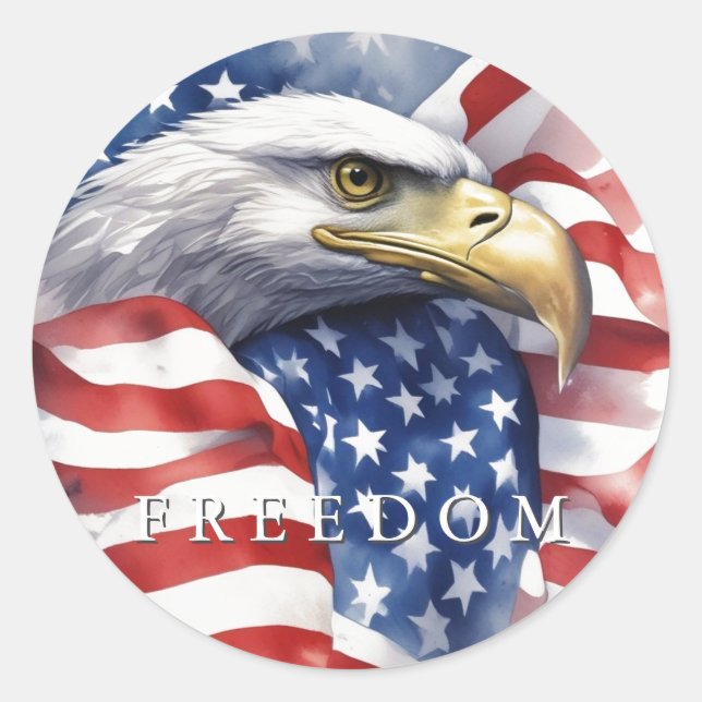 US Flag Freedom Eagle Motivational Inspirational Classic Round Sticker (Front)