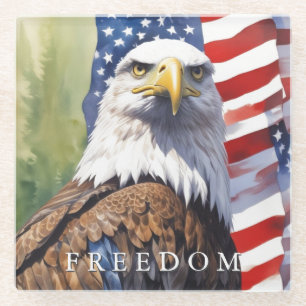US Flag Freedom Eagle Motivational Inspirational Glass Coaster