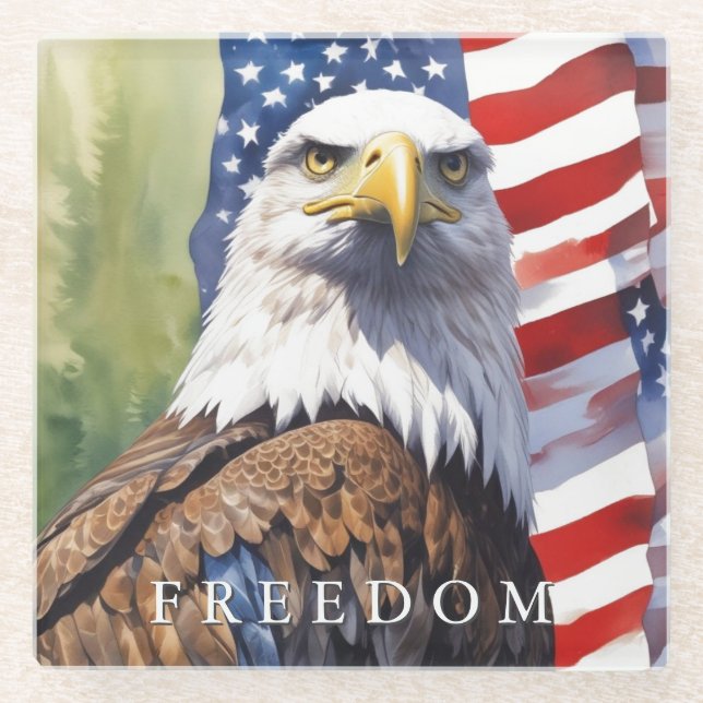 US Flag Freedom Eagle Motivational Inspirational Glass Coaster (Front)