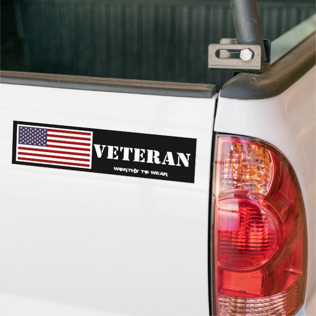 US Flag Full Colour - Veteran - Worthy To Wear Bumper Sticker (On Truck)