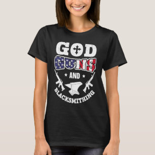 US Flag God Guns and Blacksmithing Anvil American T-Shirt