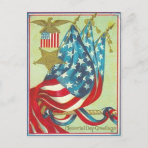 US Flag Gold Star Eagle Memorial Day Postcard