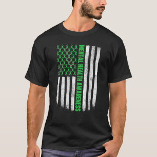US Flag Green Ribbon Mental Health Awareness T-Shirt