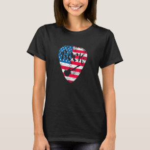 Us Flag Guitar Pick Rock Guitar  Patriotic 4th Of  T-Shirt