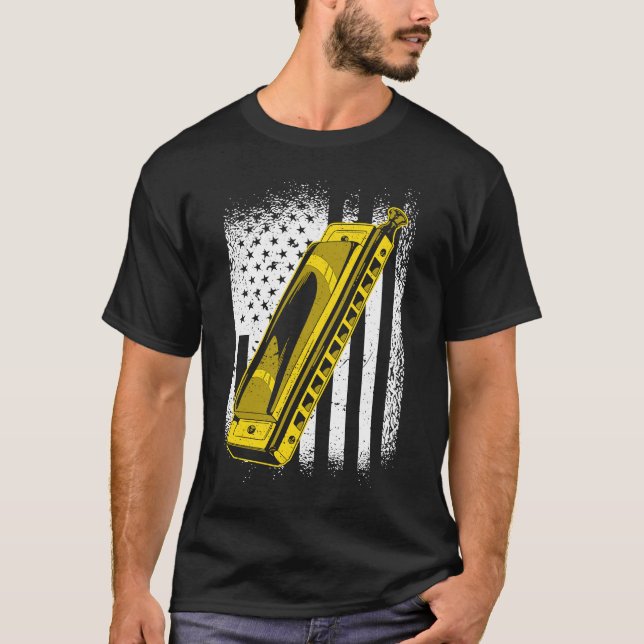 US Flag Harmonica Harmonicist T-Shirt (Front)