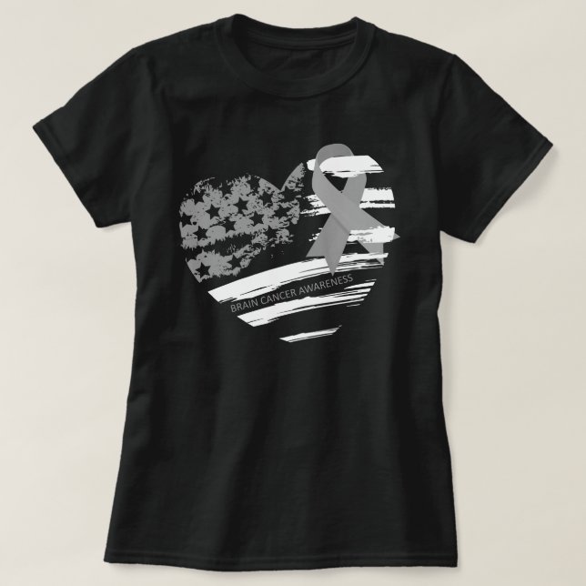 US Flag Heart Brain Cancer Awareness T-Shirt (Design Front)