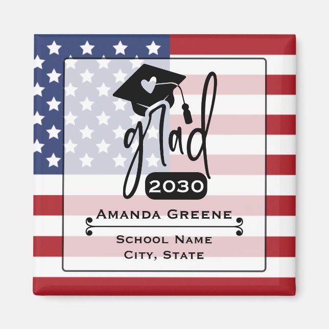 US Flag Heart Cap Graduation Year  Magnet (Front)