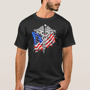 Us flag heart Nurse  Caduceus Flag Best Nurse T-Shirt