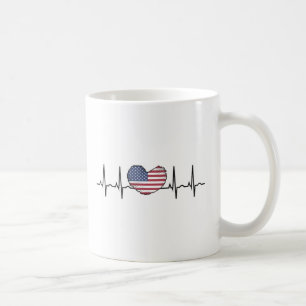 US Flag Heartbeat ECG Electrocardiography Coffee Mug
