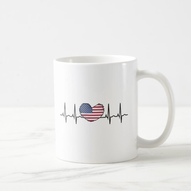 US Flag Heartbeat ECG Electrocardiography Coffee Mug (Right)