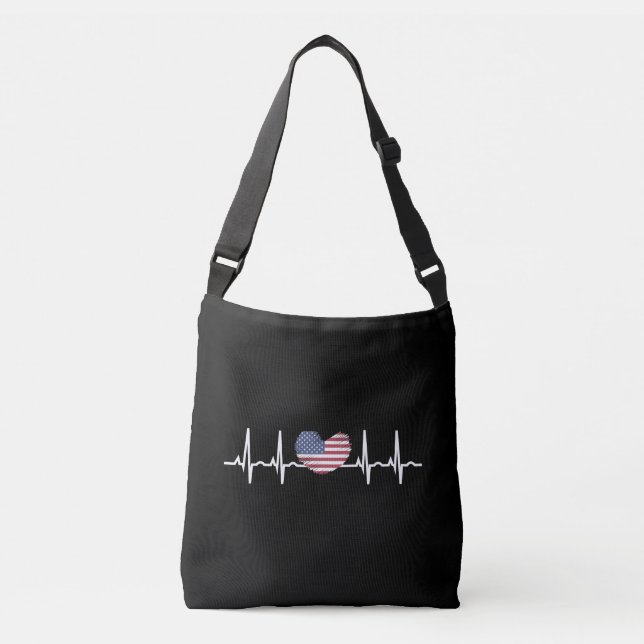 US Flag Heartbeat ECG Electrocardiography Crossbody Bag (Front)