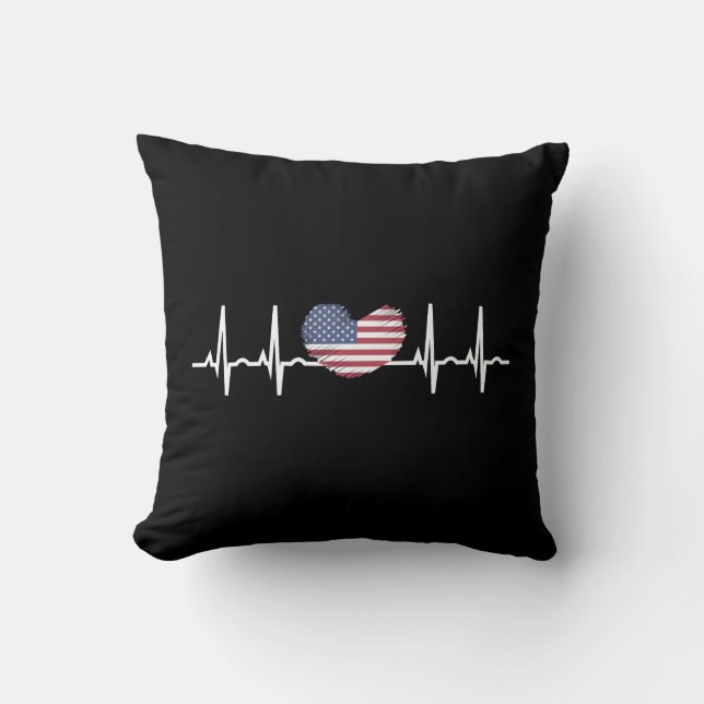 US Flag Heartbeat ECG Electrocardiography Cushion (Front)