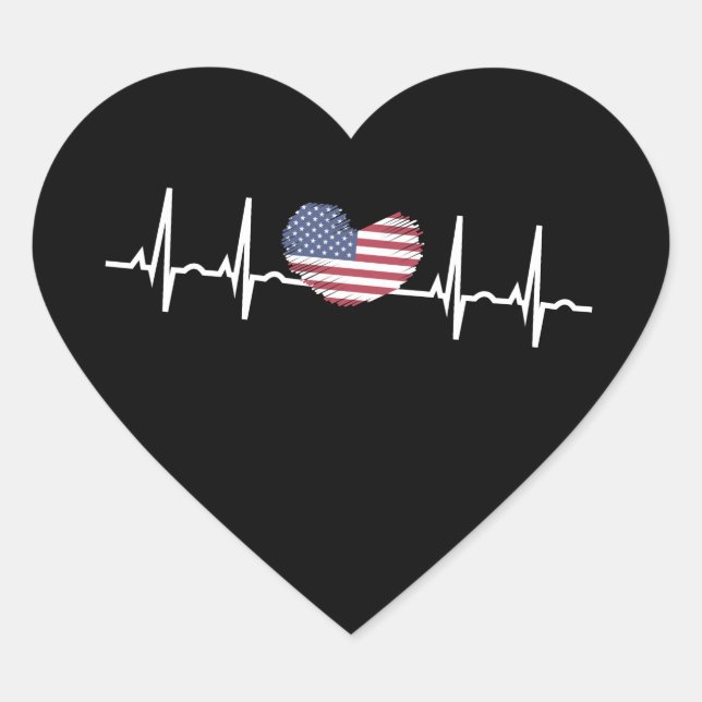 US Flag Heartbeat ECG Electrocardiography Heart Sticker (Front)