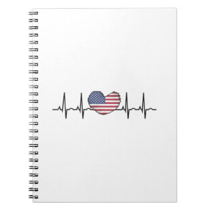US Flag Heartbeat ECG Electrocardiography Notebook