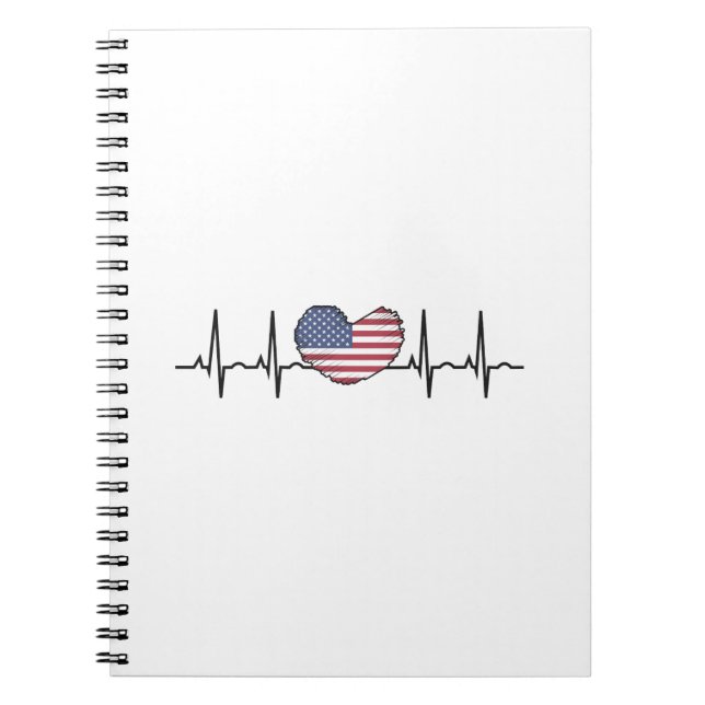 US Flag Heartbeat ECG Electrocardiography Notebook (Front)