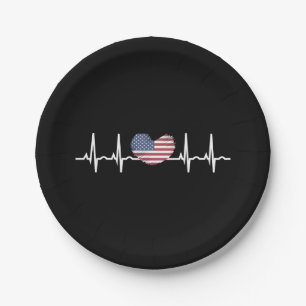 US Flag Heartbeat ECG Electrocardiography Paper Plate