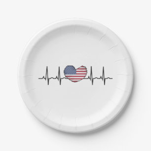 US Flag Heartbeat ECG Electrocardiography Paper Plate