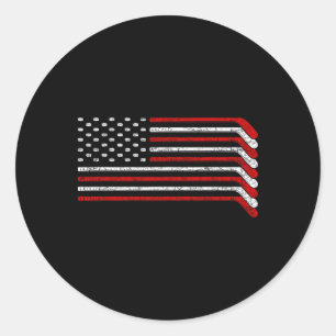 Us Flag Hockey Stick Patriotic American Hockey Pla Classic Round Sticker
