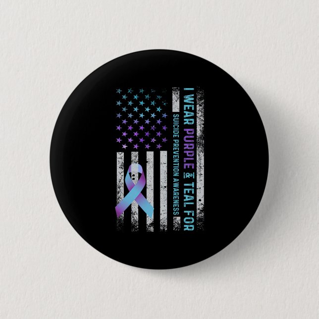 Us Flag I Wear Purple And Teal Suicide Prevention  6 Cm Round Badge (Front)
