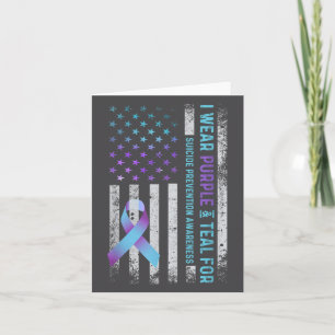 Us Flag I Wear Purple And Teal Suicide Prevention Card