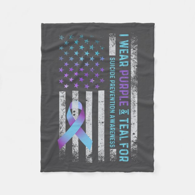 Us Flag I Wear Purple And Teal Suicide Prevention  Fleece Blanket (Front)