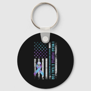 Us Flag I Wear Purple And Teal Suicide Prevention Key Ring