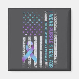 Us Flag I Wear Purple And Teal Suicide Prevention  Magnet
