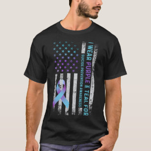 Us Flag I Wear Purple And Teal Suicide Prevention T-Shirt