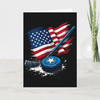 Us Flag Ice Hockey Player  Card