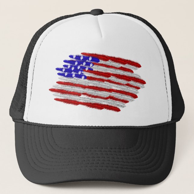 US Flag  in Feathers Trucker Hat (Front)