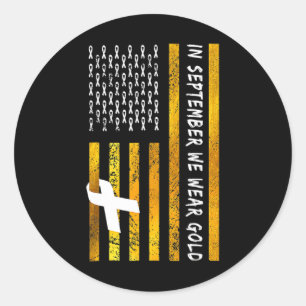 US Flag In September We Wear Gold Childhood Cancer Classic Round Sticker