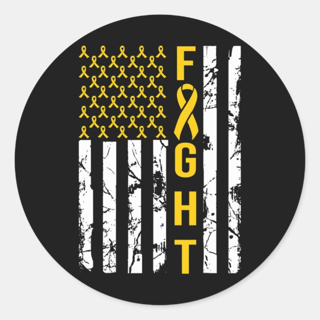 US Flag In September We Wear Gold Childhood Cancer Classic Round Sticker (Front)