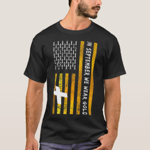 US Flag In September We Wear Gold Childhood Cancer T-Shirt