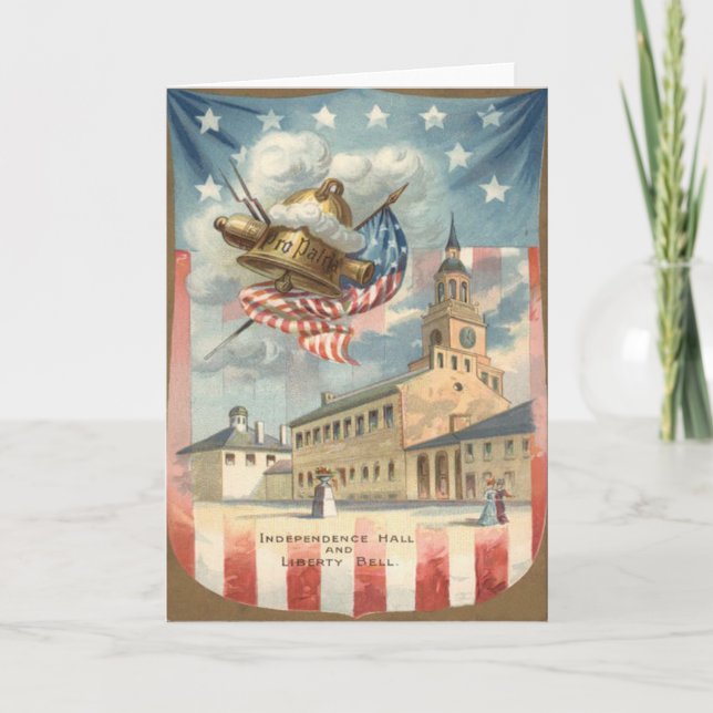 US Flag Independence Hall Liberty Bell Card (Front)