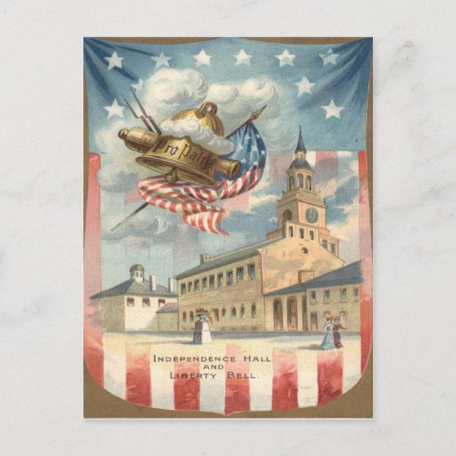 US Flag Independence Hall Liberty Bell Postcard (Front)