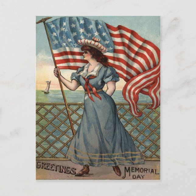 US Flag Lady Liberty Ocean Sailboat Postcard (Front)