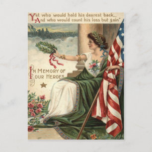 US Flag Lady Liberty Rose Soldiers Postcard